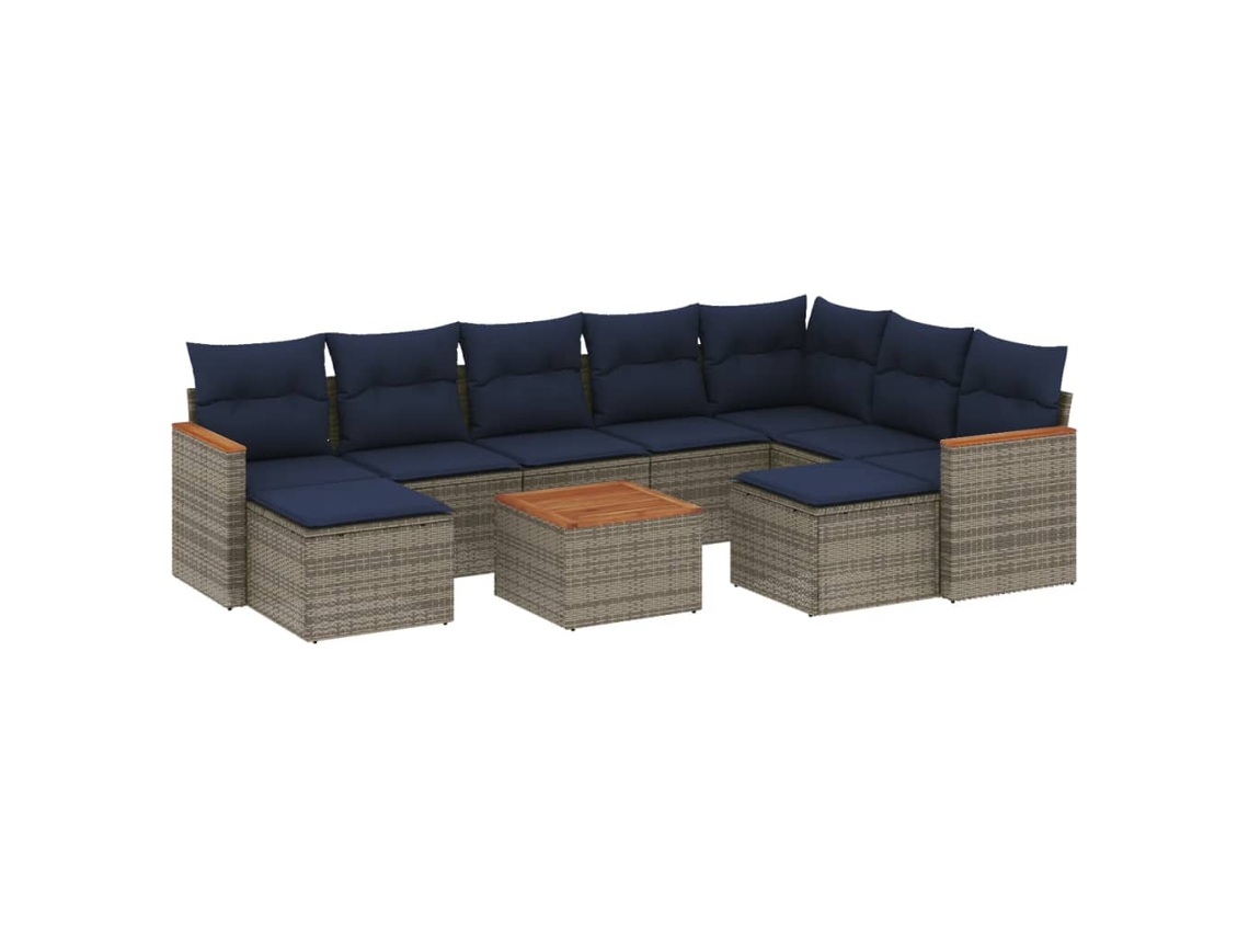 Conjunto de Sofá de Jardim, 10 Peças, Almofadas, Rattan Cinza MAISON EXCLUSIVE