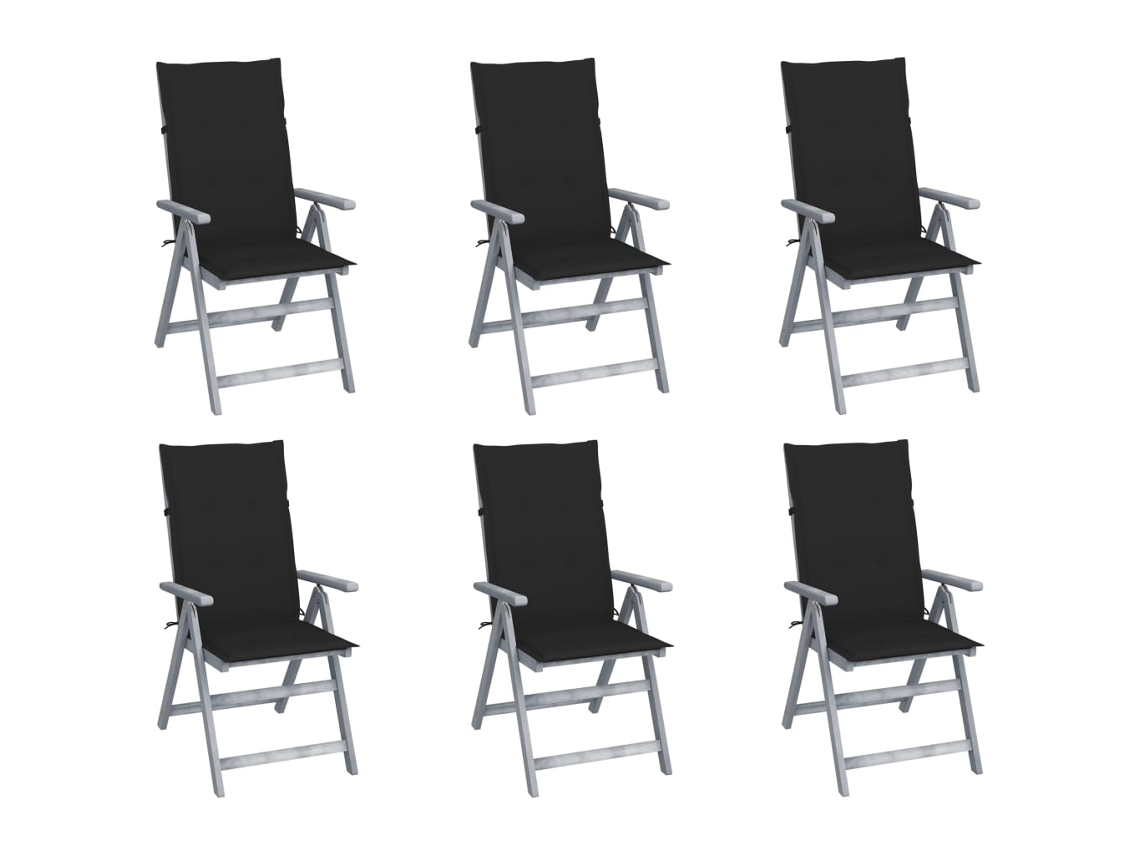 Cadeiras Jardim Reclináveis C/ Almofadões 6 Pcs Acácia Maciça Dkd Home Decor