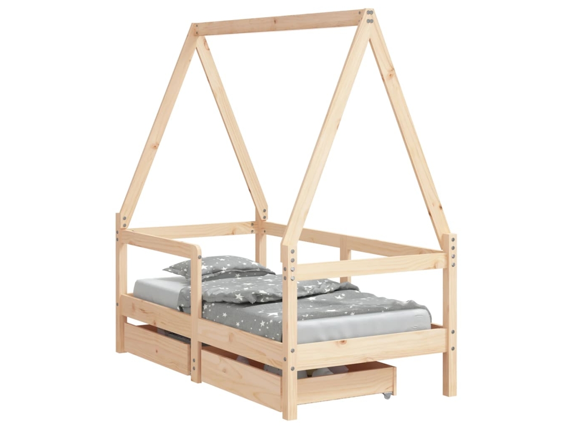 Estrutura de Cama Infantil com Gavetas Pinho Maciço MAISON EXCLUSIVE (70x140 cm)