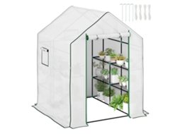 Estufa de Jardim Pequena de 3 Níveis com 6 Prateleiras Porta Enrolável e Capa de Pe 140x143x190 Cm Branco Ge