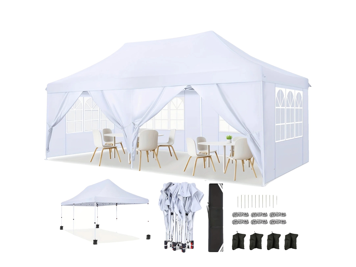 Gazebo Pop Up, Impermeável, Paredes Removíveis, Branco, 3x6m