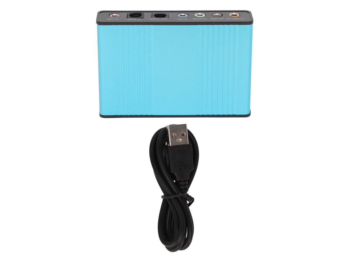 Placa De Som Usb 6 Canais 5.1 Adaptador De Áudio Usb Externo Para Pc Notebook Azul 48khz