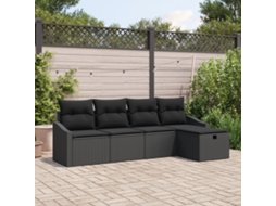 Conjunto De Sofás De Jardim De 5 Peças Com Almofadas Preto Rattan Poly Lovely Home