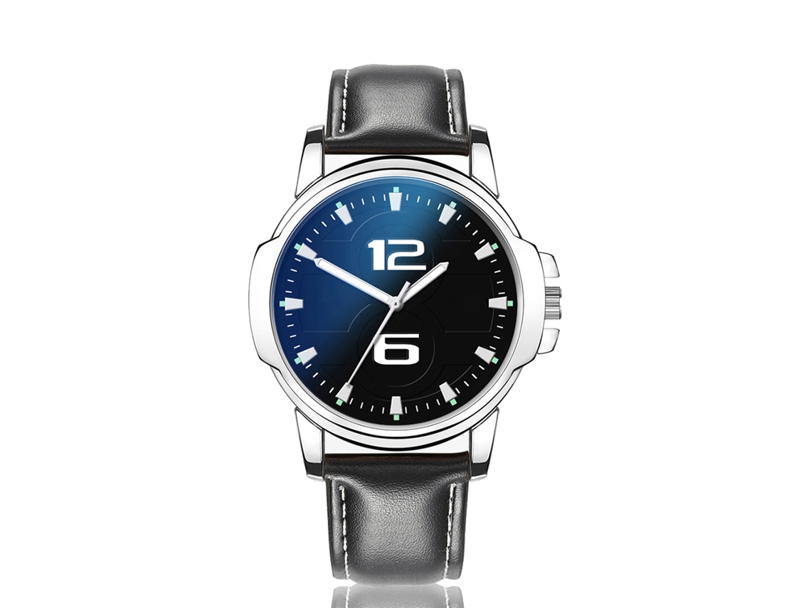 Reloj De Pulsera Para Hombre De Cuero Con Dial Redondo Analógico De Cuarzo Negro
