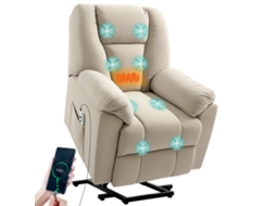 Poltrona elétrica PRIME KANG com massagem, aquecimento, entradas USB, controle remoto, Bege