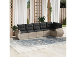 Vidaxl 6 Pcs Conj. Sofás Jardim Com Almofadões Vime Pe Cinzento-claro