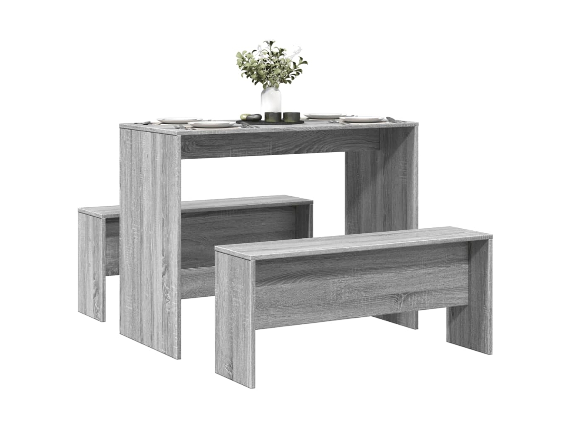 Vidaxl 3 Pcs Conj. Mesa Jantar E Banco Deriv. Madeira Cinzento Sonoma