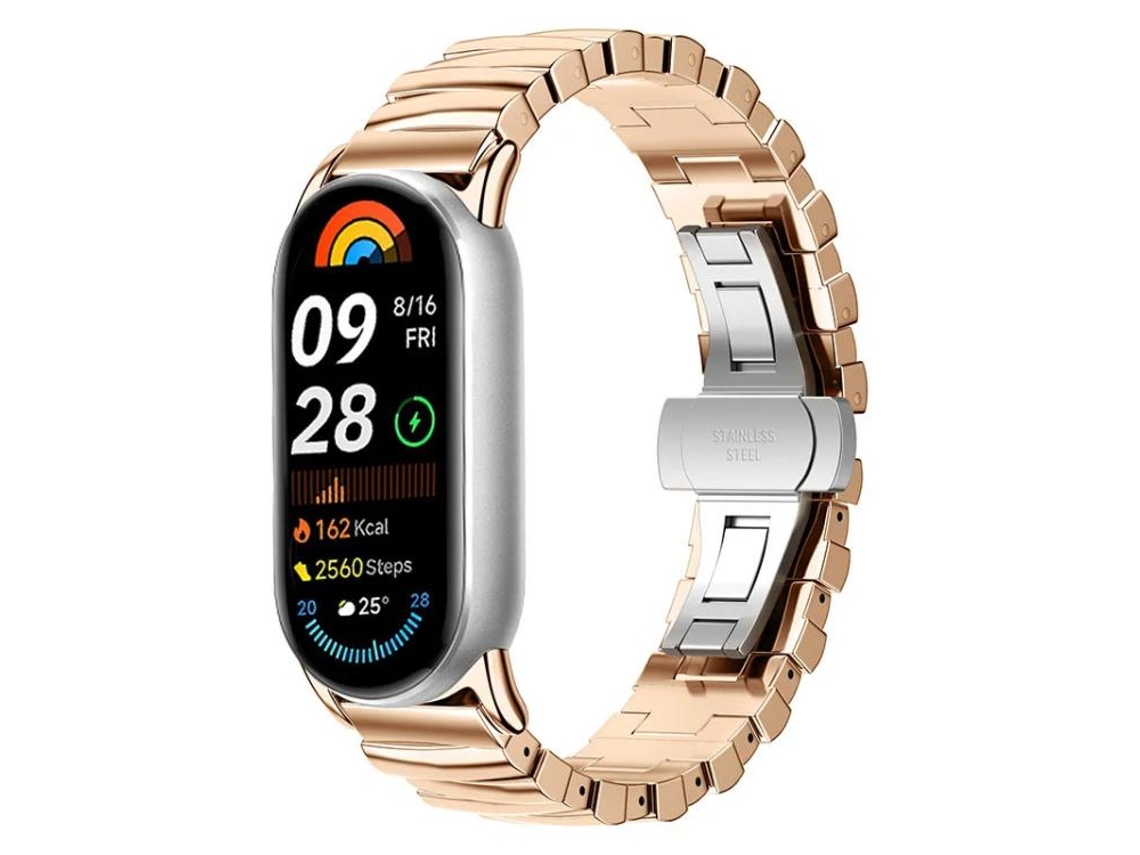 Bracelete para Xiaomi Smart Band 10/9/8 em metal com textura irregular ouro rosa XIAOMOYU