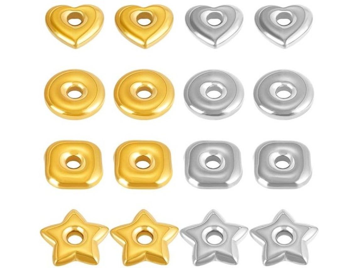 Elegância - Spacer Kralen 32 Stuks - 18k Verguld - Aço Inoxidável - Coração/estrela/quadrado/donut - 15,5 ~ 19,5 Mm - Furo: 3,5 ~ 3,8 Mm - Adornos