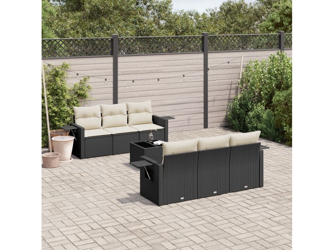 Vidaxl 7 Pcs Conjunto De Sofás P/ Jardim C/ Almofadões Vime Pe Preto