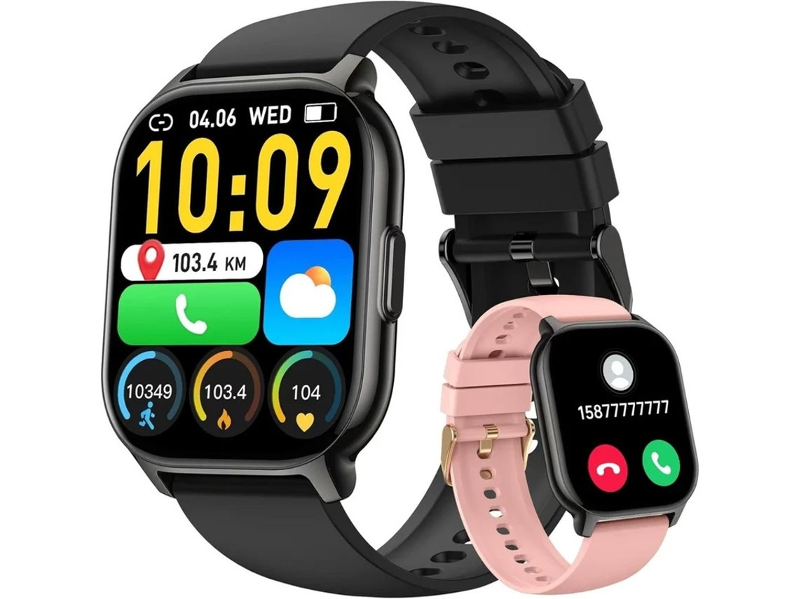 Relógio inteligente Bestvite 2.1 com pedômetro, frequência cardíaca, monitor de sono, mais de 130 modos esportivos, à prova d'água IP68, para Android e iOS, preto