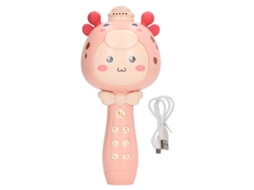 Mali microfone Infantil Sem Fio Cartoon com Bt Recarregável Portátil para Cantar Viagens de Carro Rosa