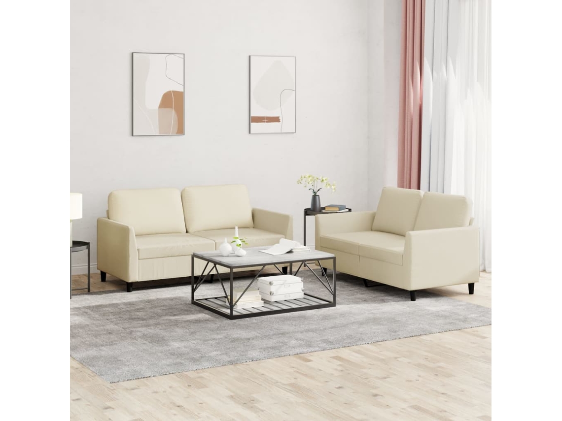 Vidaxl 2 Pcs Conjunto Sofás C/ Almofadões Couro Artificial Cor Creme