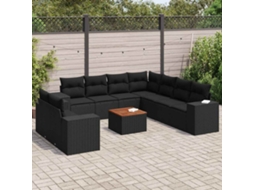 Vidaxl 10 Pcs Conjunto Sofás De Jardim C/ Almofadões Vime Pe Preto