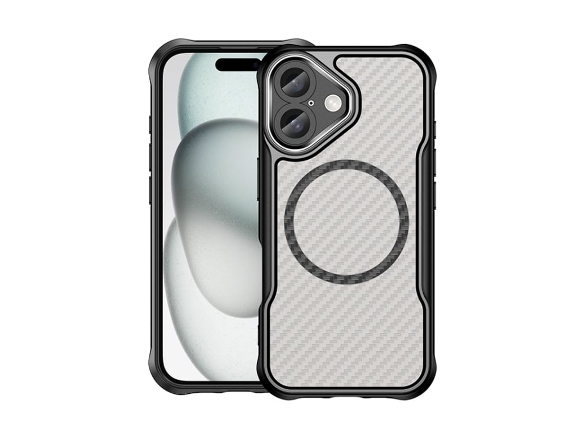 Capa Transparente Para Iphone 16 - Textura De Fibra De Carbono - Magsafe