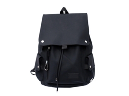 Mochila Escolar Versátil Em Pu, Resistente À Água, Com Aba Grande E Cordão, Ideal Para O Dia A Dia. Preta.