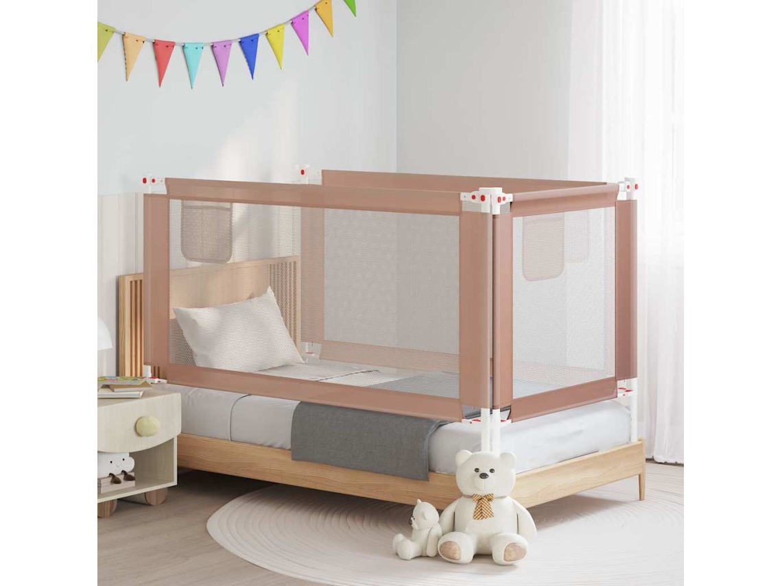 Vidaxl Barra Segur. P/ Cama Infantil Tecido 160x25cm Cinza-acastanhado