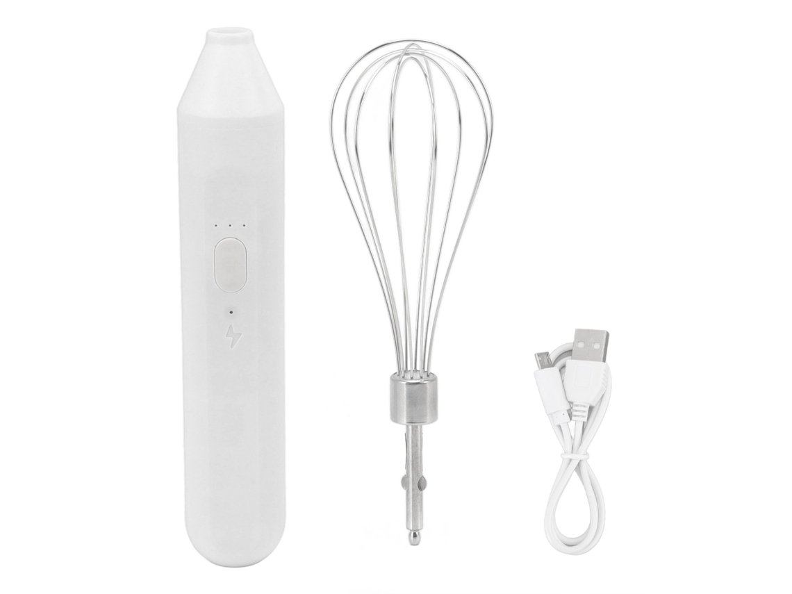Batedor De Ovos Elétrico Portátil Com Carregamento Usb, Espumador Leite, Misturador Bebidas Sem Fio Aço Inoxidável Branco