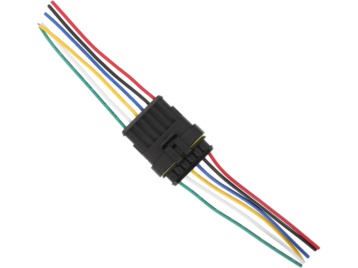 Conector Elétrico Macho E Fêmea De 6 Pinos Com Cabo De Nylon De 10 Cm.