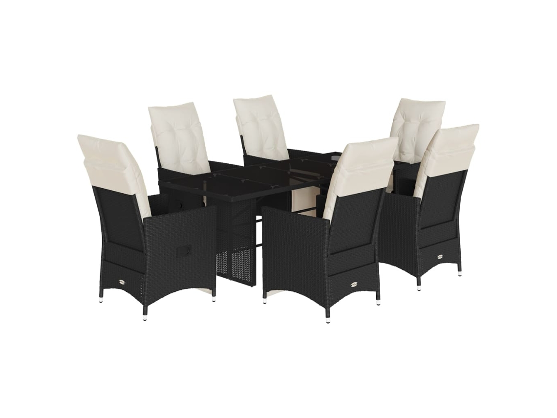 Conjunto de 7 Jantar para Jardim com Almofadões Vime Pe Preto MAISON EXCLUSIVE