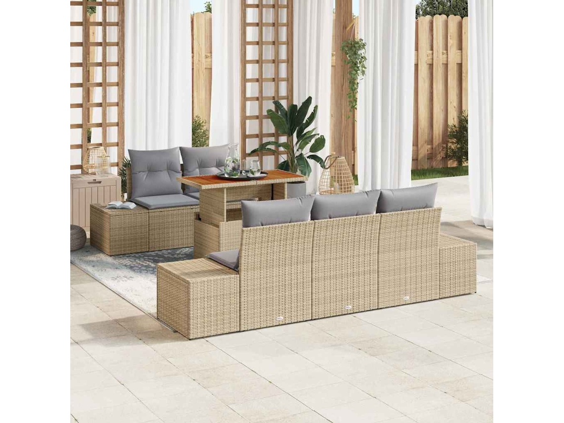 Vidaxl Conjunto De Sofá De Jardim 6 Unid. Bege E Cinza