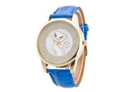 Relógio de pulso analógico de quartzo azul royal com mostrador redondo e pulseira de liga metálica, ideal para casais.