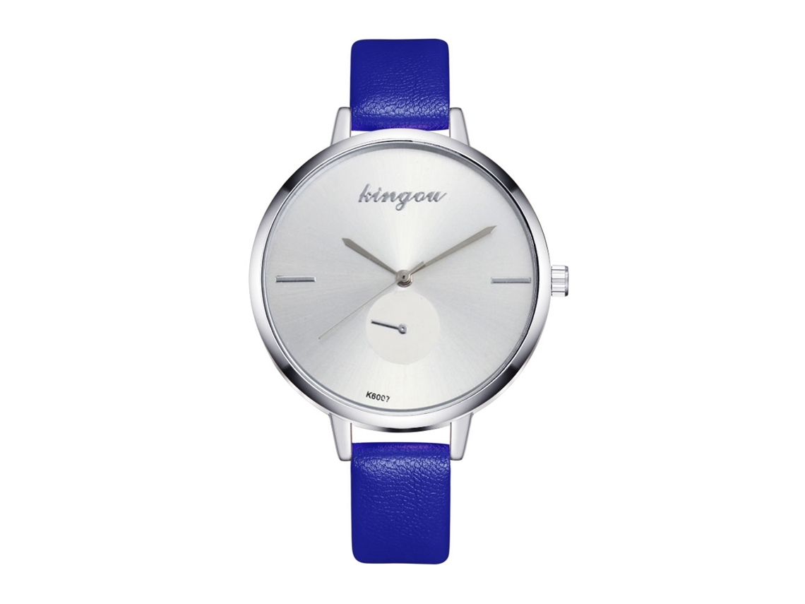 Relógio de Pulso Feminino Zhoulianfa de Quartzo com Pulseira de Couro Pu Azul para Lazer