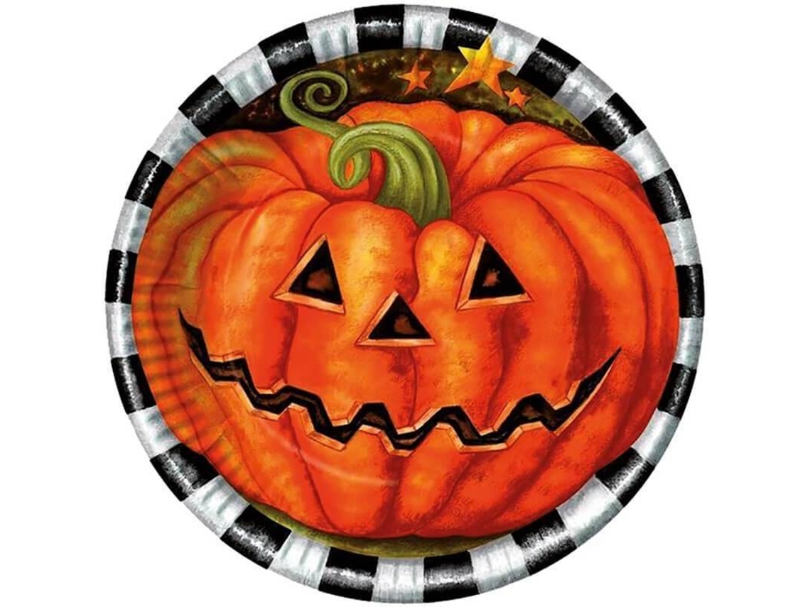 Decorações de Halloween DISFRAZZES Pratos de Abóbora (10 Un - 23 cm)