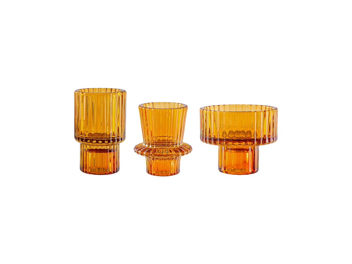 Laxiscreed Conjunto De 3 Portas-velas De Vidro Com Padrão Listrado Em Rosa Para Velas Duplas