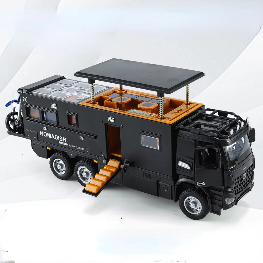 (preto) Escala 1/24 - Modelo De Brinquedo De Veículo Recreativo - Liga Fundida - Efeitos Sonoros E De Luz