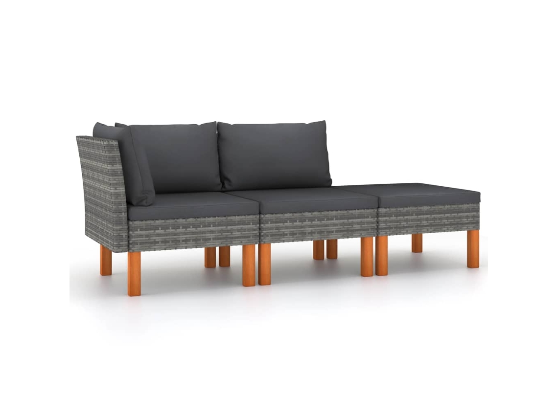 Vidaxl 3 Pcs Conj. Lounge Jardim Vime Pe E Madeira De Eucalipto Maciça