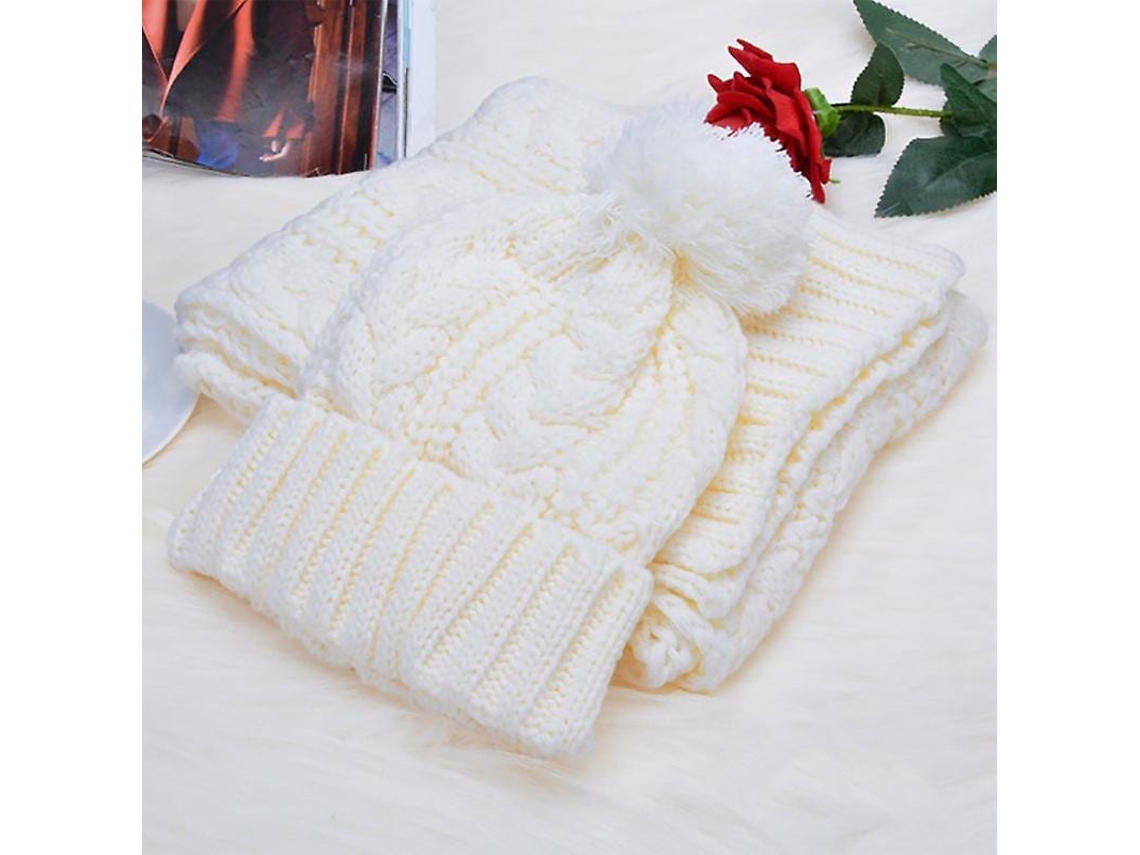 2026-conjunto Gorro de Punto com Pompon e Bufanda Larga para mulher, Gorro Elástico Grueso