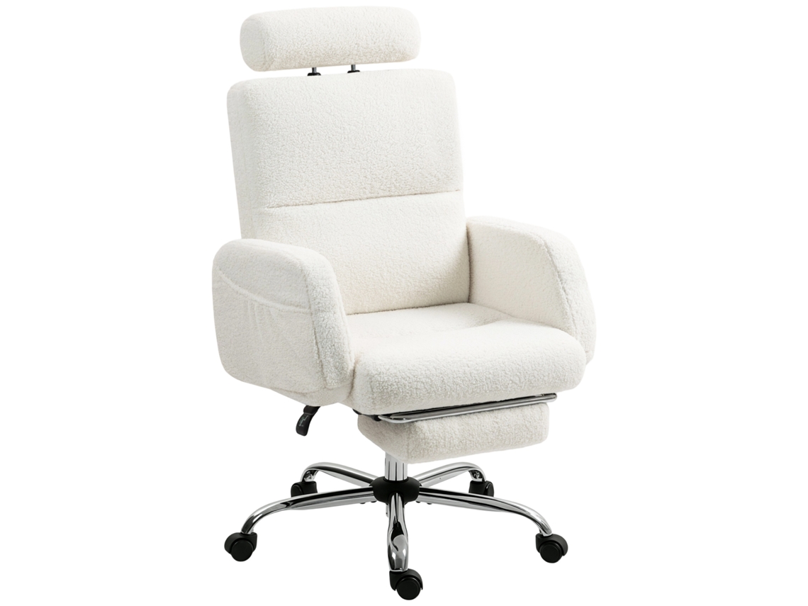 Cadeira Escritório Borreguito Creme 67x74x107 115cm Apoio Pés Encosto Reclinável Altura Regulável ZIWEI STORE