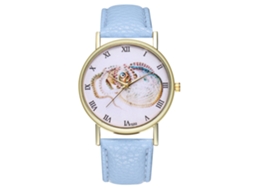 Relógio de pulso unissex vintage de quartzo com pulseira de couro PU azul claro com estampa animal.