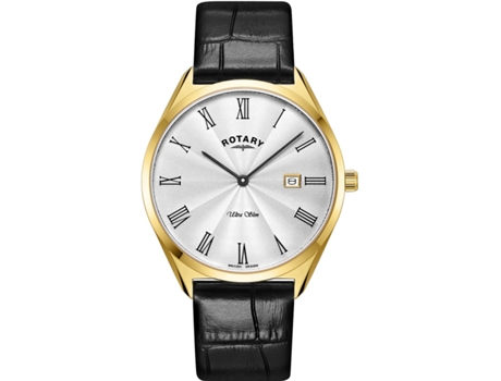 Relógio masculino preto couro real Gs08013/01 ROTARY