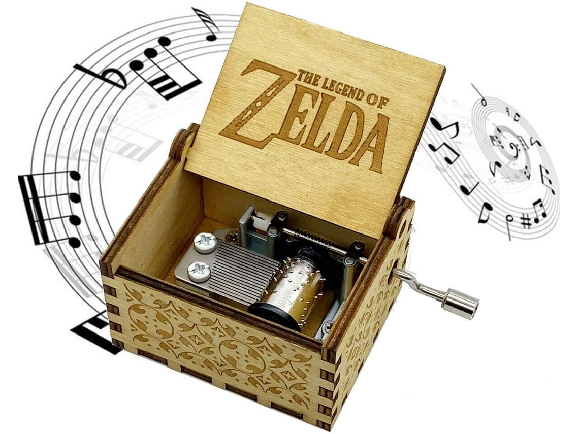 Caixa de Música a Lenda Zelda em Madeira com Manivela Design Antigo AQUAFORGE