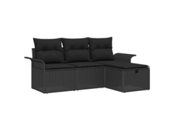 Conjunto de Sofá de Jardim com Almofada 4 Pcs Preto Vime Pe HARLANV1