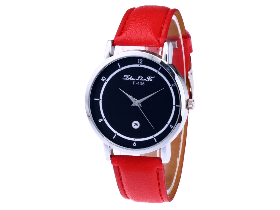 Reloj Unisex De Cuero Pu Dial Redondo Reloj De Pulsera De Cuarzo