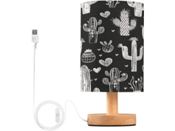 Abajur De Cabeceira Em Aquarela Com Estampa Cacto, Portas De Carregamento Usb C, Luminária De Mesa Cabeceira, Luminária