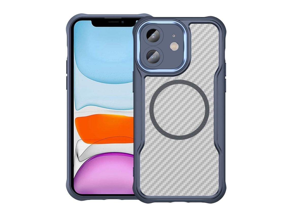 Capa Transparente Para Iphone 11 - Textura De Fibra De Carbono - Magsafe