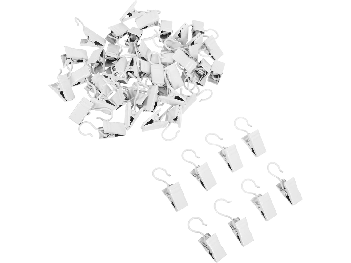 Pacote Com 50 Ganchos De Cortina De Metal Branco Leitoso, Clipes Resistentes E