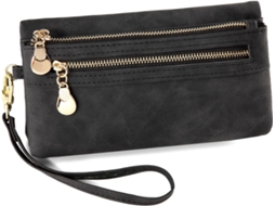 Carteira Longa Feminina Com Alça De Pulso - Clutch Elegante Com Fecho - Preto