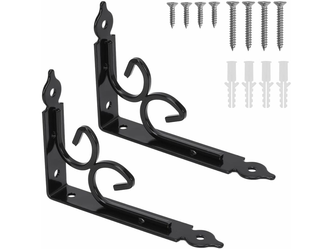 Suporte Para Prateleira, 2 Peças, Metal, Reforçado, Para Parede, Com Parafusos, 150 X 115 X 3 Mm, Preto