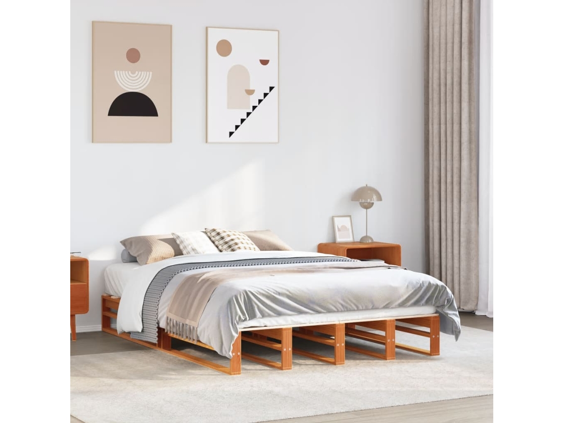 Vidaxl Cama Sem Colchão 140x200 Cm Madeira Pinho Maciça Castanho-mel