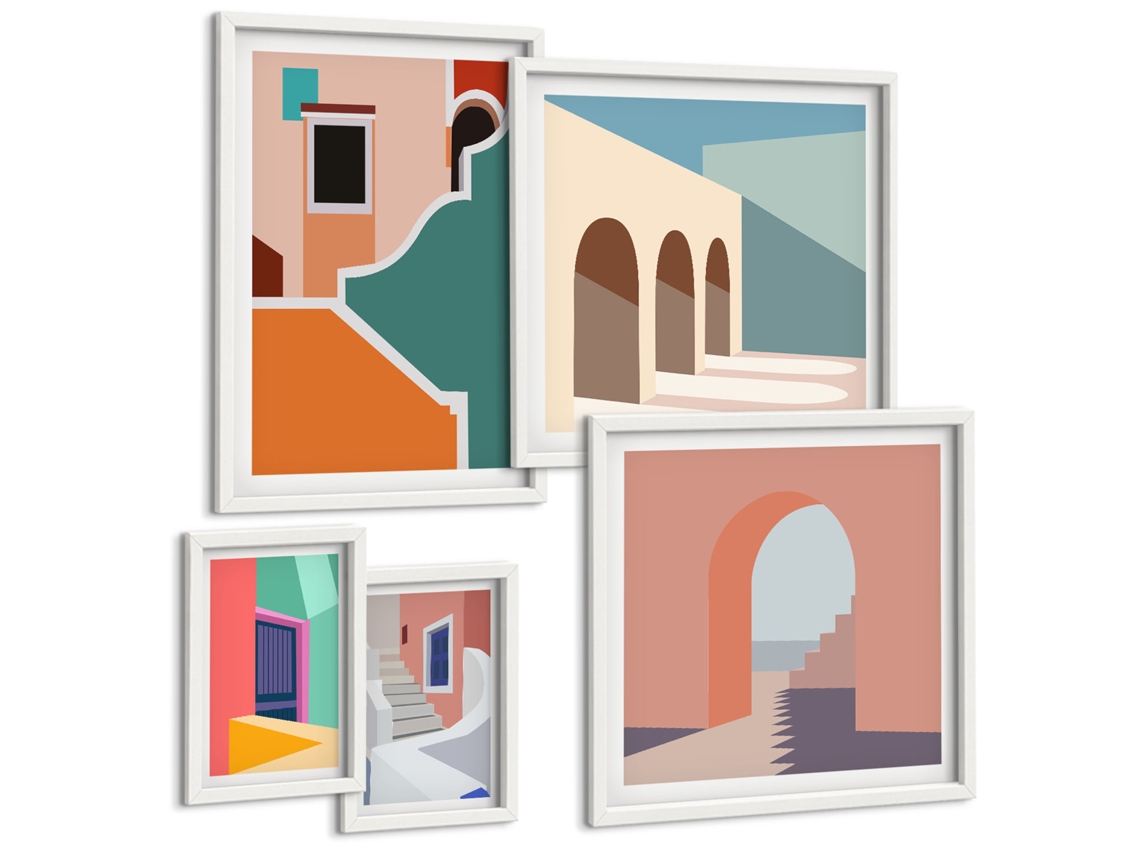 Conjunto De Pinturas Ilustrações Coloridas De Edifícios Espelharte (5 Peças)