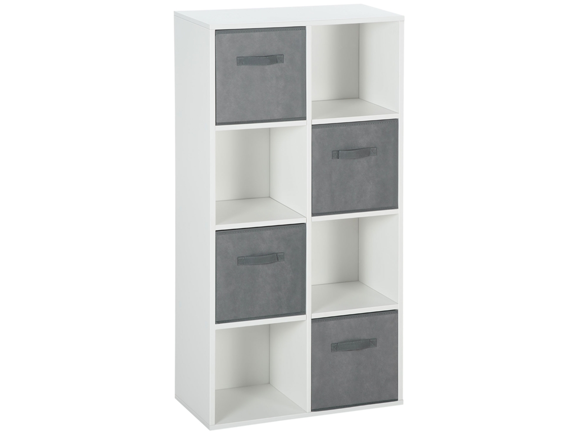 Estante para Livros de 8 Cubos com Cestos Removíveis 61.5x30x121.6 Cm Branco e Cinza