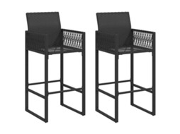 Bancos de bar para jardim, 2 peças, Vime Pe Preto, Maison Exclusive