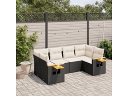 Vidaxl 6 Pcs Conjunto Sofás de Jardim C/ Almofadões Vime Pe Preto