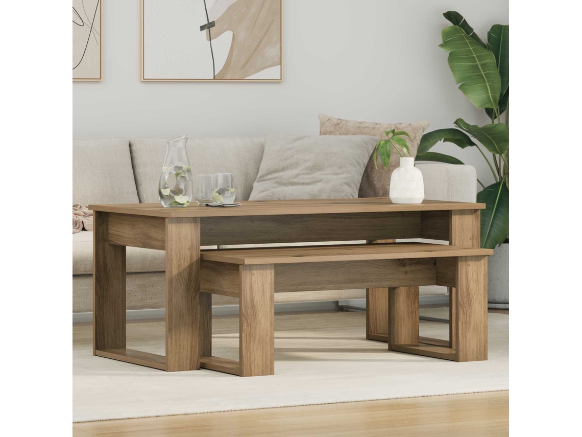 Vidaxl Conjunto De Mesas De Café 2 Pcs Carvalho Artesanal