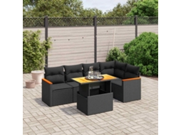 Vidaxl 6 Pcs Conjunto Sofás De Jardim C/ Almofadões Vime Pe Preto
